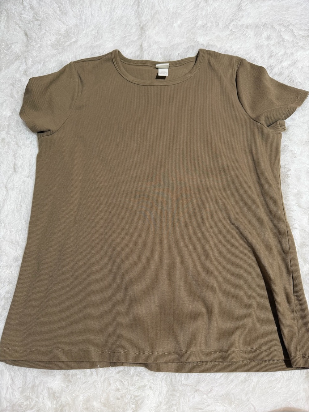 H&M XXL Ribbed Crew Round Neck Tee in Olive Brown / Green Fitted Short Sleeve To